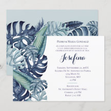Blaue tropische Blattbordre Quinceañera