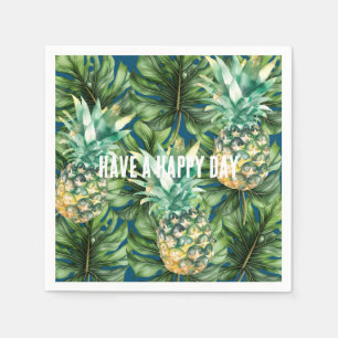 Blaue tropische Blätter Ananas Serviette