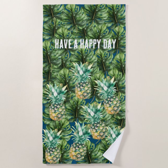 Blaue tropische Blätter Ananas Strandtuch (Vorderseite)