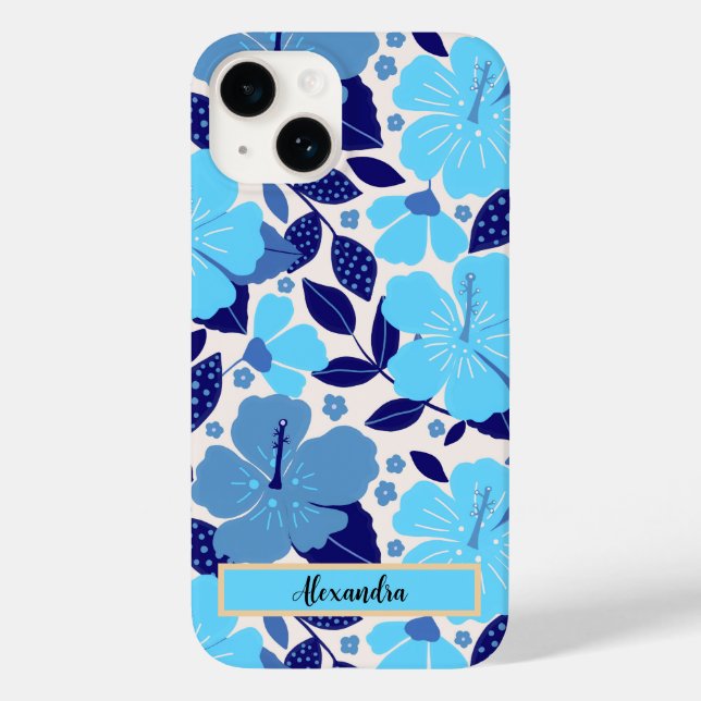 Blaue tropische Blume Personalisiert Case-Mate iPhone 14 Hülle (Rückseite)