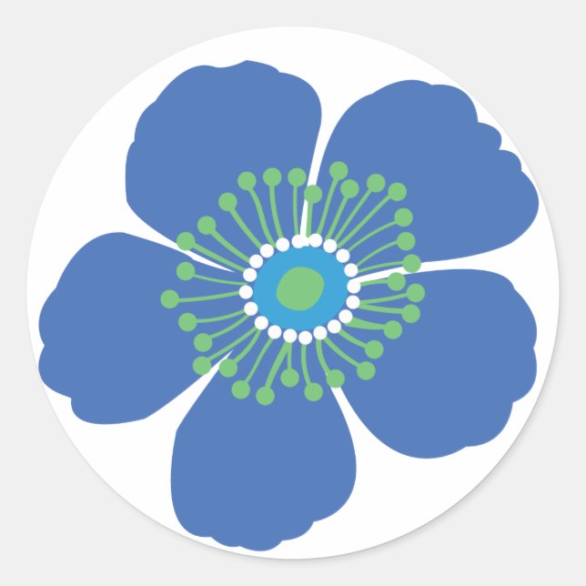 Blaue tropische Blume Runder Aufkleber (Vorderseite)