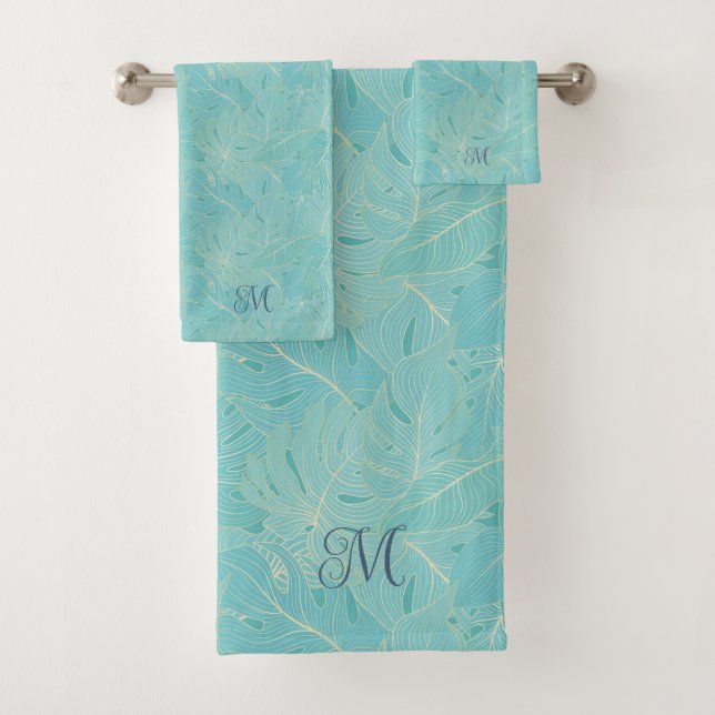 Blaue tropische Palmen-Blätter Badhandtuch Set (Insitu)
