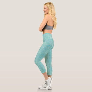 Blaue tropische Palmen-Blätter Capri Leggings