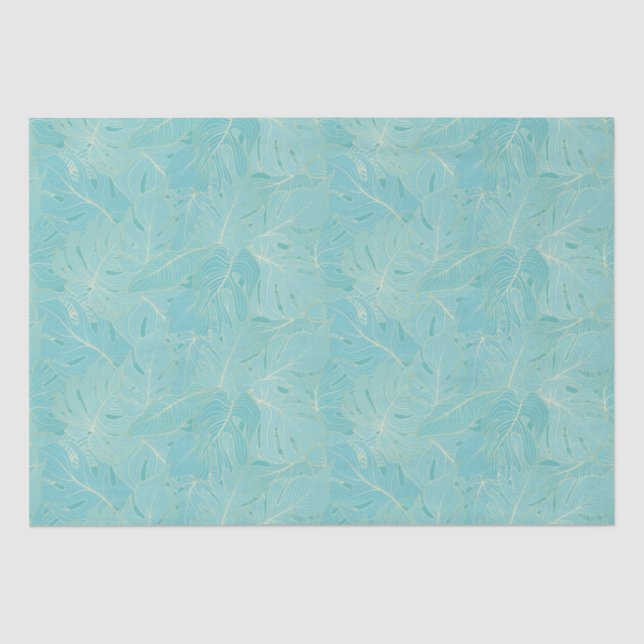 Blaue tropische Palmen-Blätter Seidenpapier (Vorderseite)