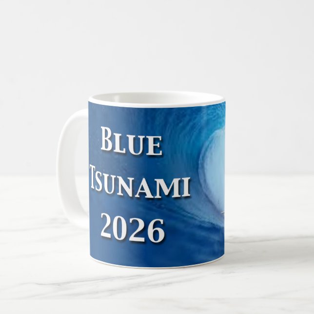 Blaue Tsunami-Wahl 2026 Kaffeetasse (Vorderseite Links)