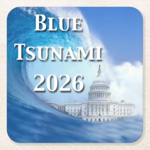 Blaue Tsunami-Wahl 2026 Rechteckiger Pappuntersetzer