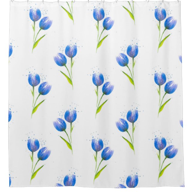 Blaue Tulips Wasserfarbmuster Duschvorhang (Vorderseite)