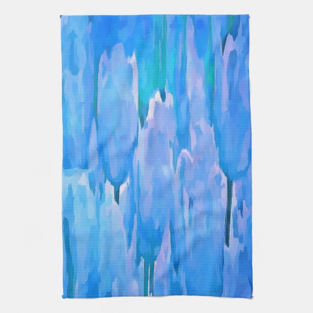 Blaue Tulissen Abstraktes Blumenmuster Geschirrtuch (Vertikal)
