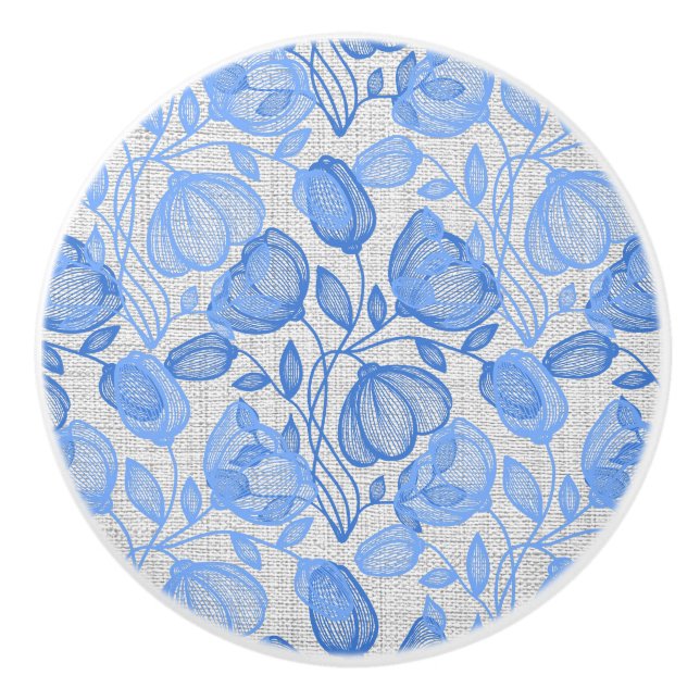 Blaue Tulpe-Muster-niederländischer Keramikknauf (Vorderseite)