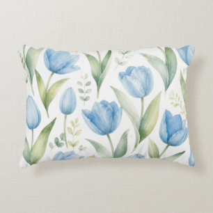 Blaue Tulpen Aquarell Blumenmalerei Botanisch Dekokissen