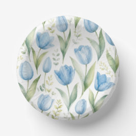 Blaue Tulpen Aquarell Blumenmalerei Botanisch Pappteller