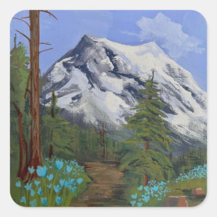 Blaue Tulpen auf einer Wanderung Quadratischer Aufkleber