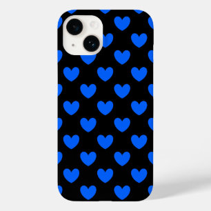 Blaue Tupfenherzen auf Schwarz Case-Mate iPhone 14 Hülle