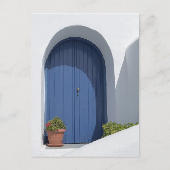 Blaue Tür in Griechenland Postkarte (Vorderseite)