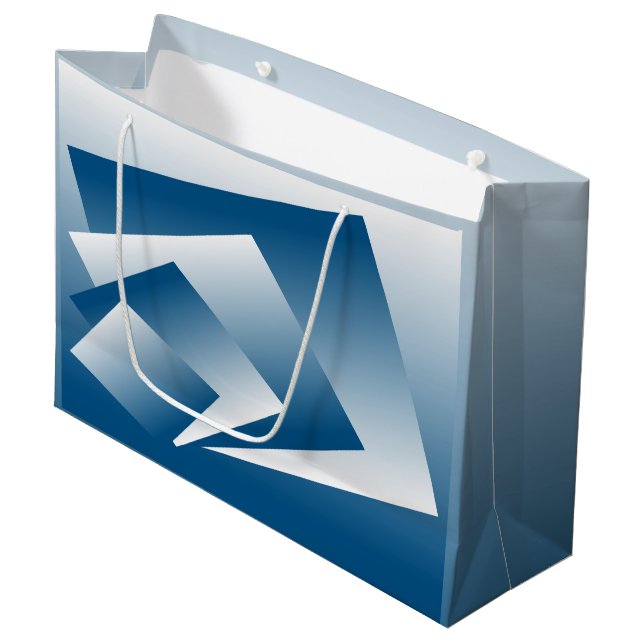Blaue Türkis Geometrie Große Geschenktüte (Vorderseite Schrägansicht)