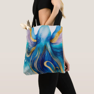 Blaue Türkis Gold Oktopus-Tragetasche Tasche