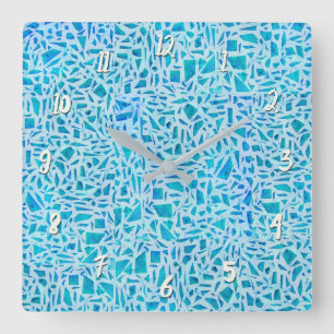 Blaue Türkis-Mosaik-Glasfliese Modern Chic Quadratische Wanduhr