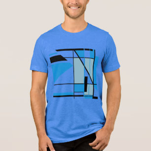 Blaue Türkis Schwarze Mosaik MCM Optik Geometrisch Tri-Blend Shirt