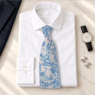 Blaue Türkis Toile Jouy Blumenmuster Krawatte