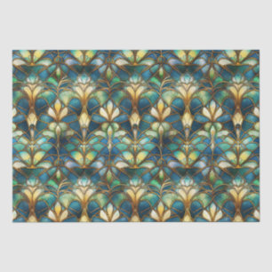 Blaue, Türkis- und Gold-Pfau-Buntglas Seidenpapier