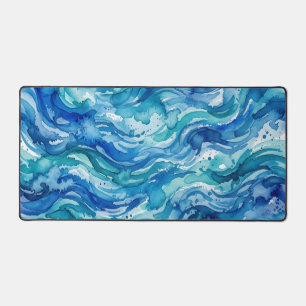 Blaue Türkisblaue Aquarell-Meeresmuster Schreibtischunterlage