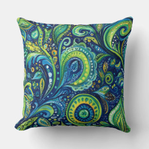 Blaue Türkisgrüne Limettengrüne Whimsical Blumen Kissen