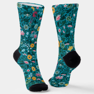 Blaue Türkisgrüne Rote Rosa Gelbe Blumengestaltung Socken