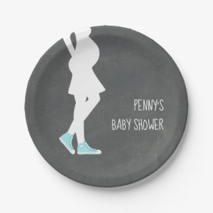 Blaue Turnschuh-Baby-Stoß-Babyparty Pappteller