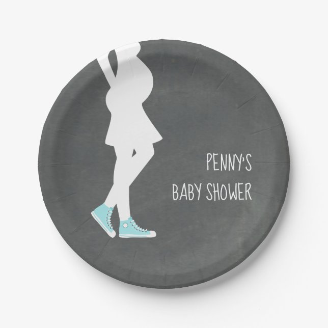 Blaue Turnschuh-Baby-Stoß-Babyparty Pappteller (Vorderseite)
