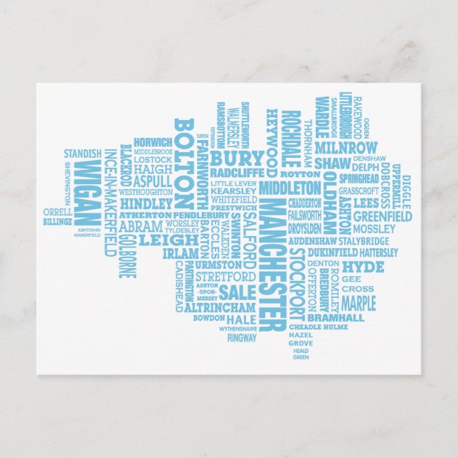 Blaue Typkarte von Greater Manchester Postkarte (Vorderseite)
