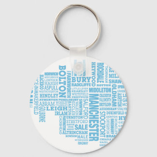 Blaue Typkarte von Greater Manchester Schlüsselanhänger