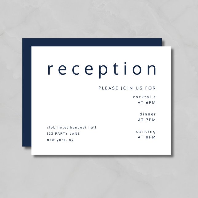 Blaue Typografie Elegant Wedding Empfang Begleitkarte (Navy Blue Typography Elegant Wedding Reception Enclosure Card)