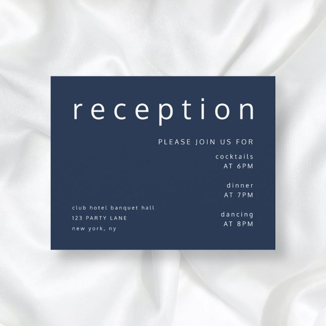 Blaue Typografie Elegant Wedding Empfang Begleitkarte (Von Creator hochgeladen)