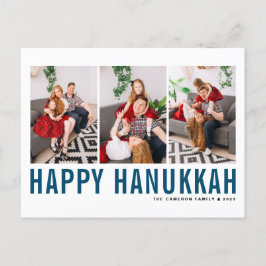 Blaue Typografie Foto Collage Happy Hanukkah Feiertagspostkarte