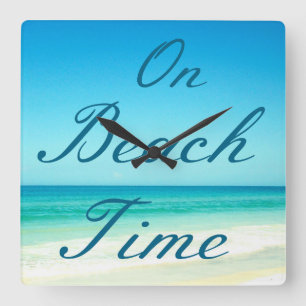Blaue Typografie-Ozean-Strand-Wanduhr Quadratische Wanduhr