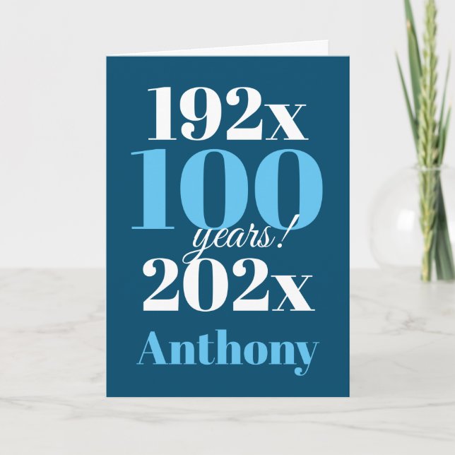 Blaue Typografie zum 100. Geburtstag Karte (Vorderseite)