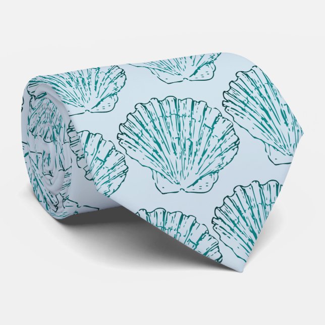 Blaue u. aquamarine Seashell-Strand-Krawatte Krawatte (Gerollt)