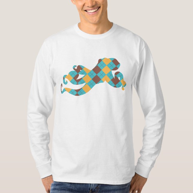 Blaue u. gelbe Rauten-Krake T-Shirt (Vorderseite)