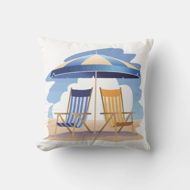 Blaue u. gelbe Strand-Stühle u. Regenschirm Kissen (Vorderseite)
