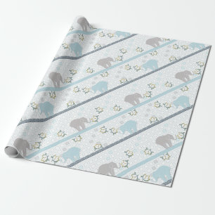 Blaue u. graue Babyparty der Geschenkpapier