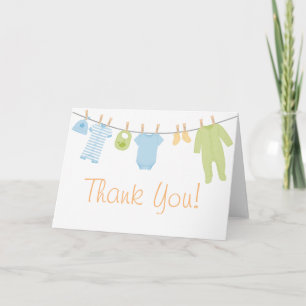 Blaue u. grüne kleine Kleidung, die Baby Dankeskarte