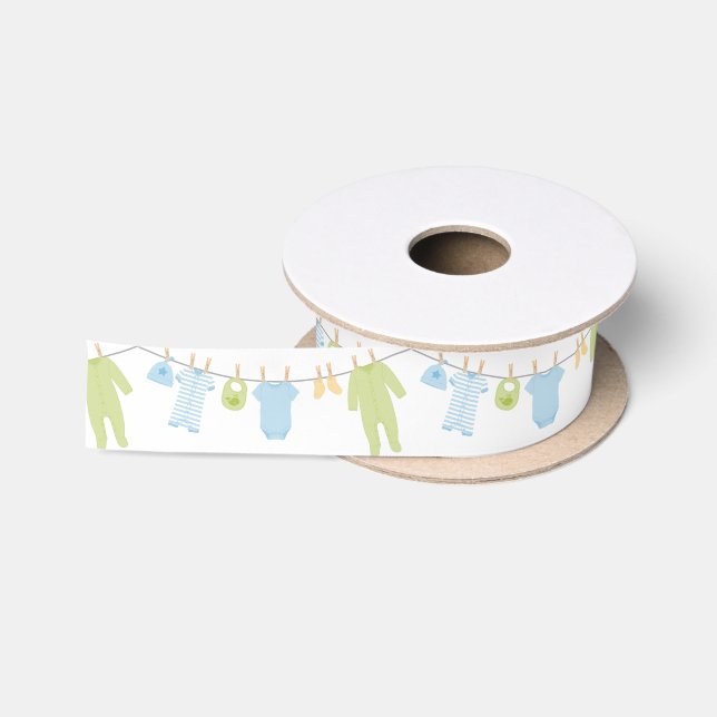 Blaue u. grüne kleine Kleidungs-Babyparty Satinband (Spule)