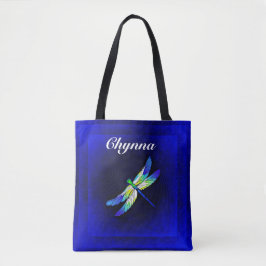 Blaue u. grüne Libelle auf blauen geometrischen Tasche
