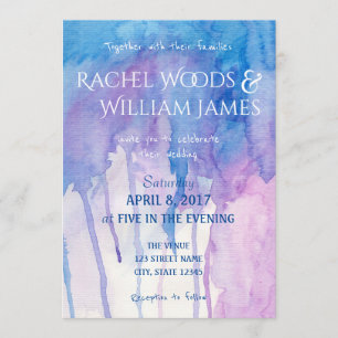 Blaue u. lila Wedding Einladung des Watercolor-
