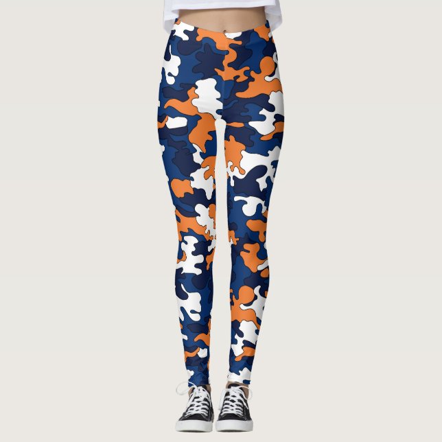 Blaue u. orange Camouflage Leggings (Vorderseite)