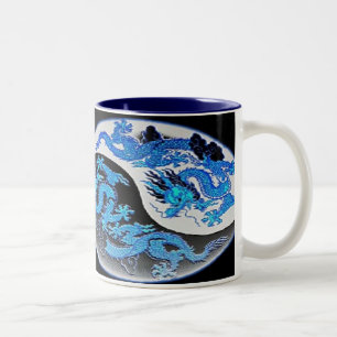 Blaue u. orange Yin-Yang Drache-Kaffee-Tasse Zweifarbige Tasse