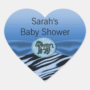 Blaue u. schwarze Zebra-Glitzer-Baby-Dusche Herz-Aufkleber