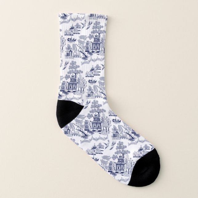 Blaue u. weiße China-blaue Weide-Socken (v1) Socken (Links - Innen)
