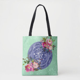 Blaue u. weiße China-blaue Weide und Rosen Tasche