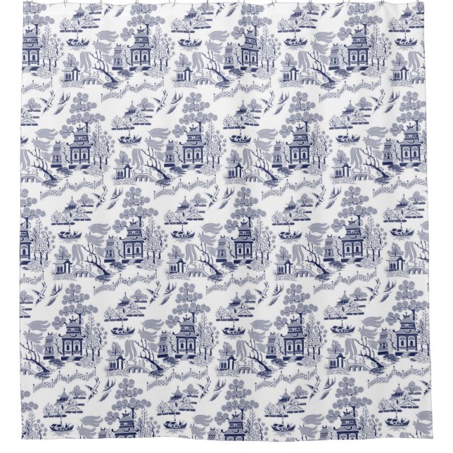 Blaue u. weiße China-blauer Weide-Entwurf (3) Duschvorhang (Vorderseite)